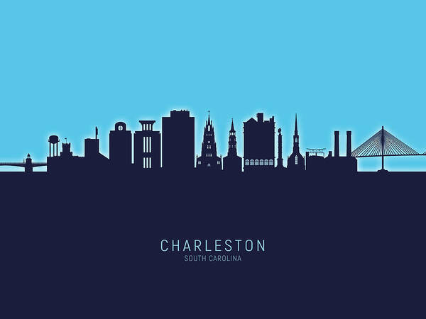 Charleston Poster featuring the digital art Charleston South Carolina Skyline #20 by Michael Tompsett