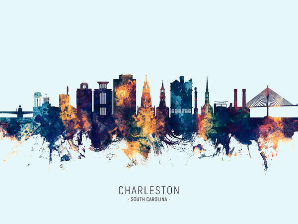 Charleston Poster featuring the digital art Charleston South Carolina Skyline #23 by Michael Tompsett