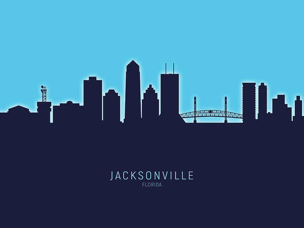 Jacksonville Poster featuring the digital art Jacksonville Florida Skyline #23 by Michael Tompsett