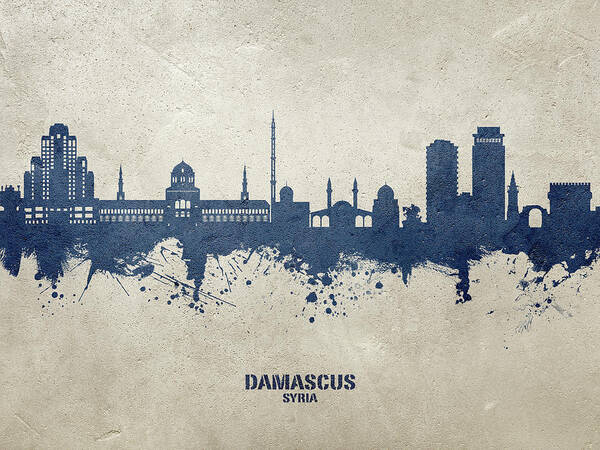 Damascus Poster featuring the digital art Damascus Syria Skyline #24 by Michael Tompsett