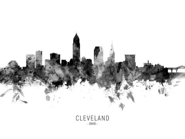 Cleveland Poster featuring the digital art Cleveland Ohio Skyline #25 by Michael Tompsett