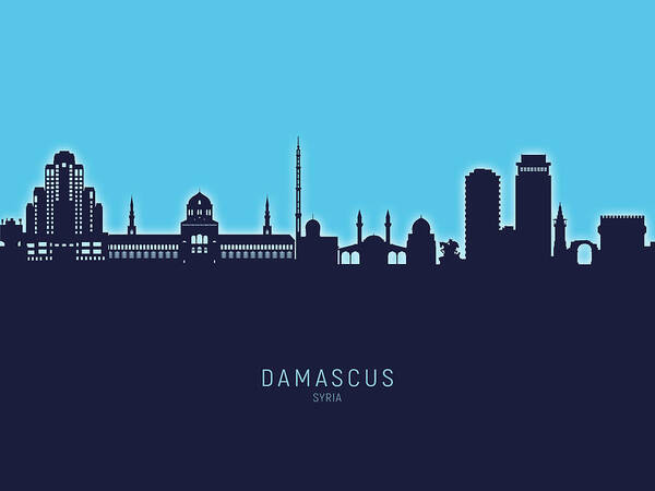 Damascus Poster featuring the digital art Damascus Syria Skyline #25 by Michael Tompsett