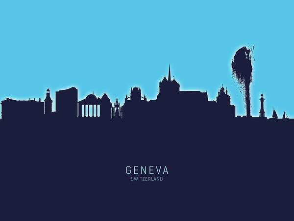 Geneva Poster featuring the digital art Geneva Switzerland Skyline #26 by Michael Tompsett