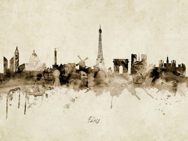 Paris Poster featuring the digital art Paris France Skyline #27 by Michael Tompsett