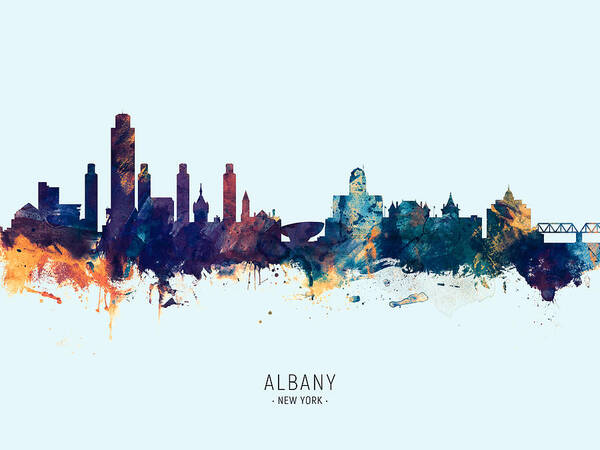 Albany Poster featuring the digital art Albany New York Skyline #28 by Michael Tompsett