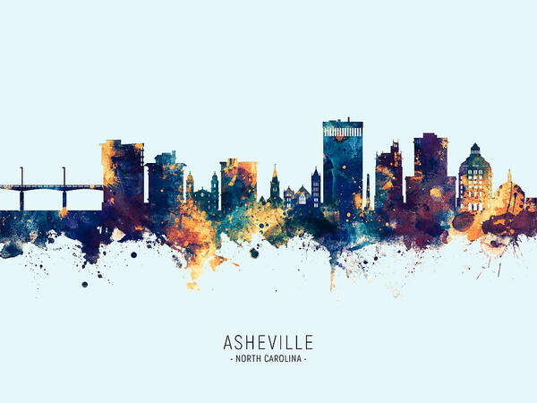 Asheville Poster featuring the digital art Asheville North Carolina Skyline #28 by Michael Tompsett