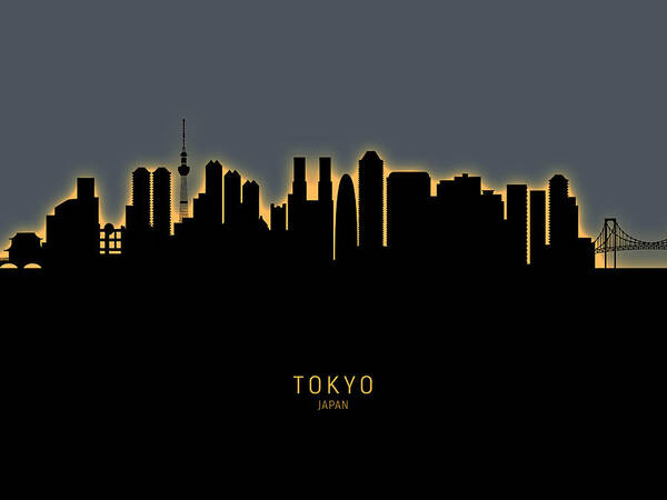 Tokyo Poster featuring the digital art Tokyo Japan Skyline #28 by Michael Tompsett