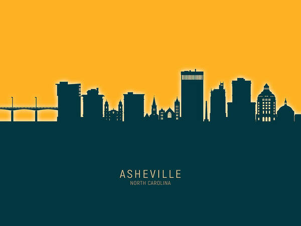 Asheville Poster featuring the digital art Asheville North Carolina Skyline #29 by Michael Tompsett