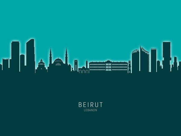 Beirut Poster featuring the digital art Beirut Lebanon Skyline #29 by Michael Tompsett