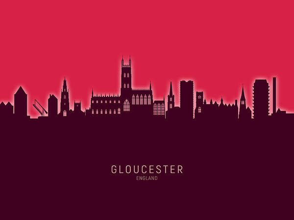 Gloucester Poster featuring the digital art Gloucester England Skyline #29 by Michael Tompsett