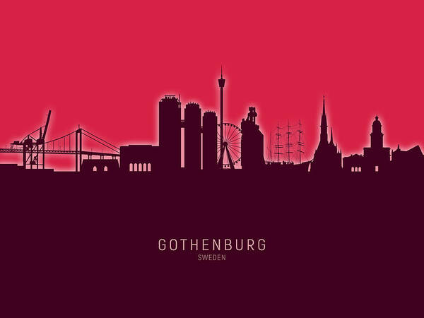 Gothenburg Poster featuring the digital art Gothenburg Sweden Skyline #29 by Michael Tompsett