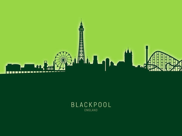 Blackpool Poster featuring the digital art Blackpool England Skyline #31 by Michael Tompsett