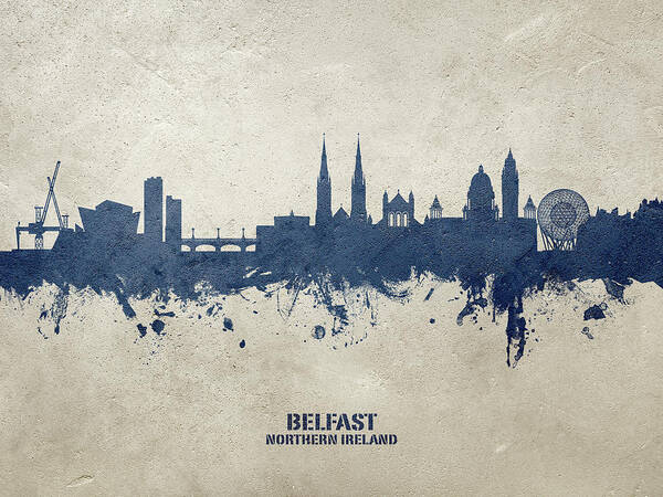 Belfast Poster featuring the digital art Belfast Northern Ireland Skyline #32 by Michael Tompsett