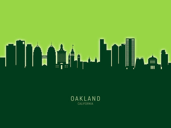 Oakland Poster featuring the digital art Oakland California Skyline #32 by Michael Tompsett