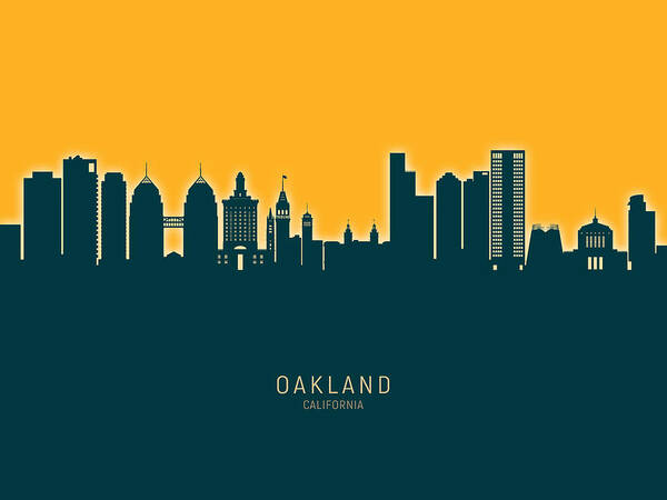 Oakland Poster featuring the digital art Oakland California Skyline #33 by Michael Tompsett