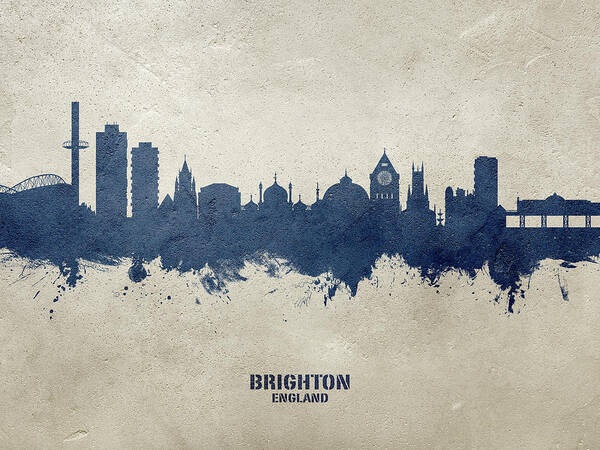 Brighton Poster featuring the digital art Brighton England Skyline #40 by Michael Tompsett