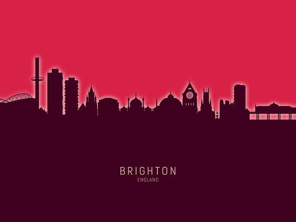 Brighton Poster featuring the digital art Brighton England Skyline #45 by Michael Tompsett