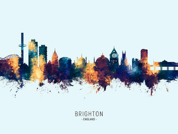 Brighton Poster featuring the digital art Brighton England Skyline #46 by Michael Tompsett