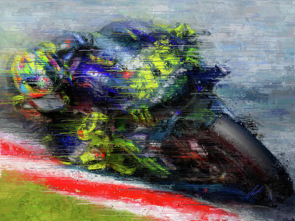 Motorcycle Poster featuring the painting 46 Valentino Rossi by Vart by Vart