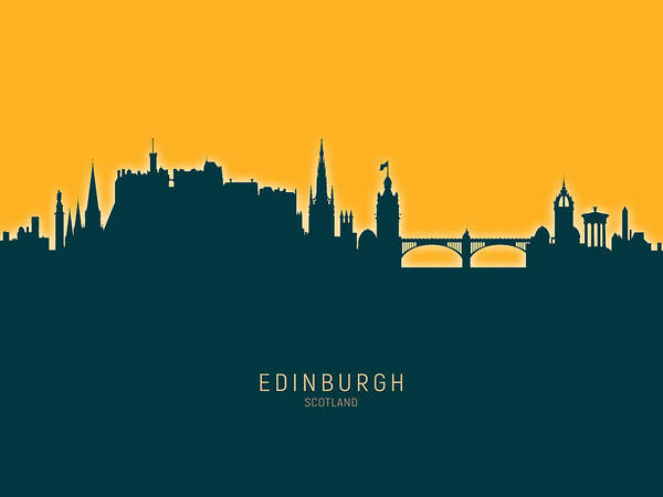 Edinburgh Poster featuring the digital art Edinburgh Scotland Skyline #65 by Michael Tompsett