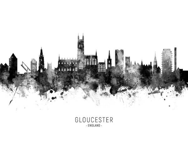 Gloucester Poster featuring the digital art Gloucester England Skyline #8 by Michael Tompsett