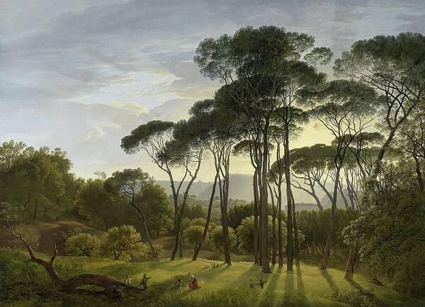 Landscape Poster featuring the painting Italian Landscape with Umbrella Pines #8 by Lagra Art