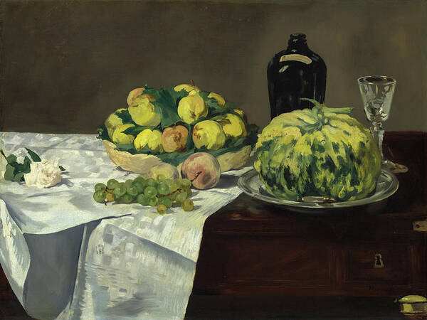 Museum Poster featuring the painting Still Life with Melon and Peaches #9 by Edouard Manet
