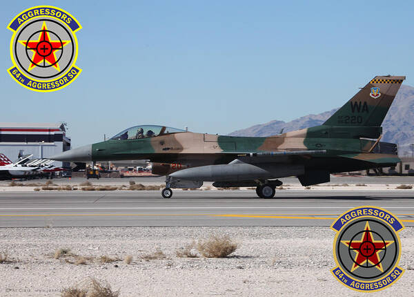 Falcon Poster featuring the mixed media WA F-16C Aggressor 86-220 Landing 21 R at Nellis AFB by Custom Aviation Art