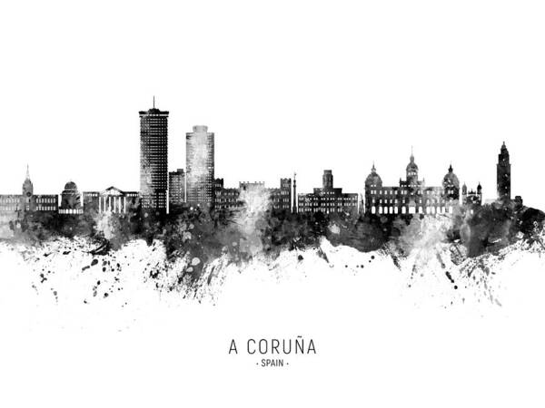 A Coruña Poster featuring the digital art A Coruna Spain Skyline #67 by Michael Tompsett