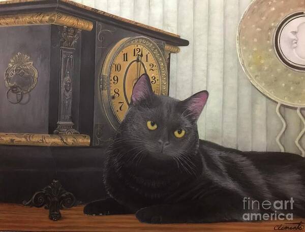 Black Cat Poster featuring the painting A minute after midnight by Barbara Clements