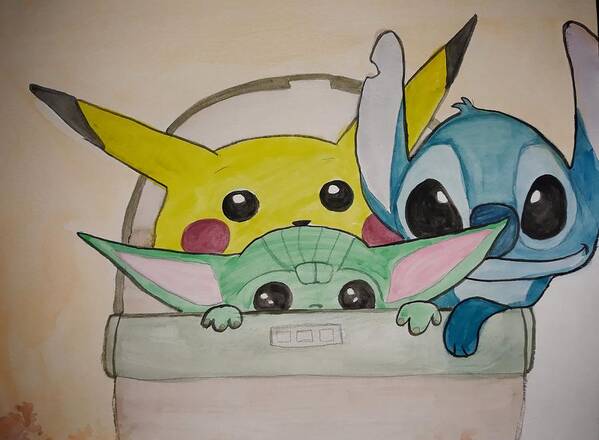 Pikachu Poster featuring the painting A Pod Full of Cuteness by Vale Anoa'i