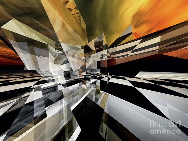 Sunset Poster featuring the digital art Abstract Geometric Sunset by Phil Perkins