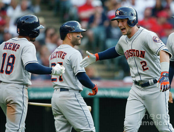 Alex Bregman Poster featuring the photograph Alex Bregman, Mike Clevinger, and Tony Kemp by Ron Schwane