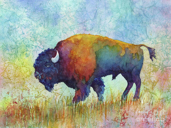 Bison Poster featuring the painting American Buffalo 5-pastel colors by Hailey E Herrera