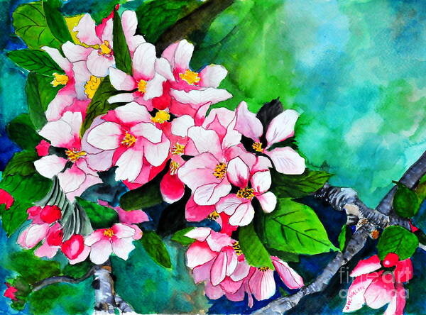 Apple Poster featuring the painting Apple Blossoms by John W Walker