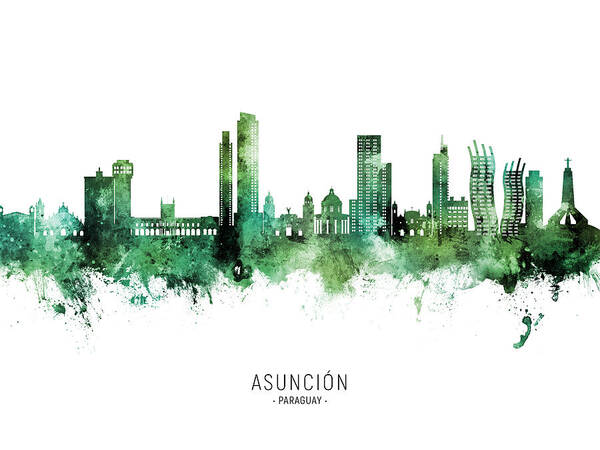 Asunción Poster featuring the digital art Asuncion Paraguay Skyline #42 by Michael Tompsett
