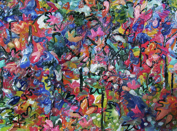 Colorful Abstract Poster featuring the painting Autumn Medly by Jean Batzell Fitzgerald