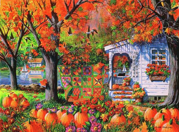 Autumn Landscape With Autumn Patchwork Quilt Poster featuring the painting Autumn Patchwork Quilt by Diane Phalen