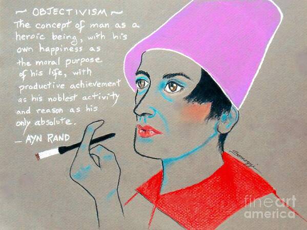 Ayn Rand Poster featuring the drawing Ayn Rand by Jayne Somogy