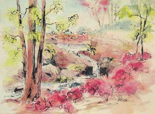 Parsons Poster featuring the painting Azalea Creek at Garvin Gardens by Sheila Parsons