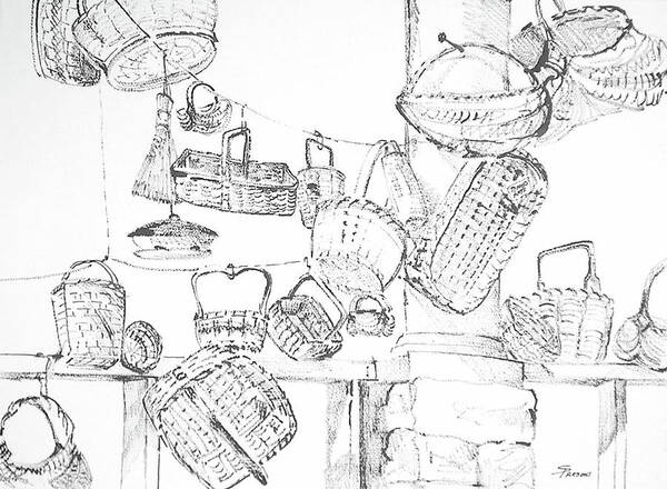 Parsons Poster featuring the drawing Baskets Hanging by Sheila Parsons