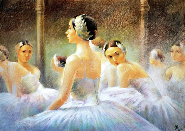 Ballerina Poster featuring the painting Behind the scenes by Vali Irina Ciobanu