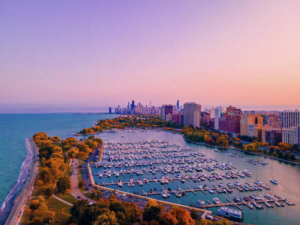 Chicago Poster featuring the photograph Belmont Harbor - Fall by Bobby K