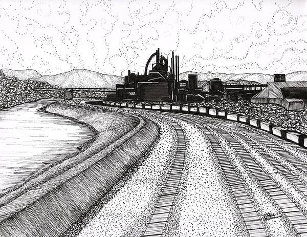 Bethlehem Poster featuring the drawing Steel Symphony Bethlehem Steel Stacks by Kathy Pope