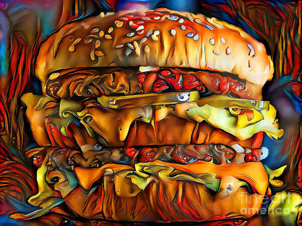 Wingsdomain Poster featuring the photograph Big Mac Hamburger Two All Beef Patties in Contemporary Vibrant Happy Color Motif 20200503 by Wingsdomain Art and Photography