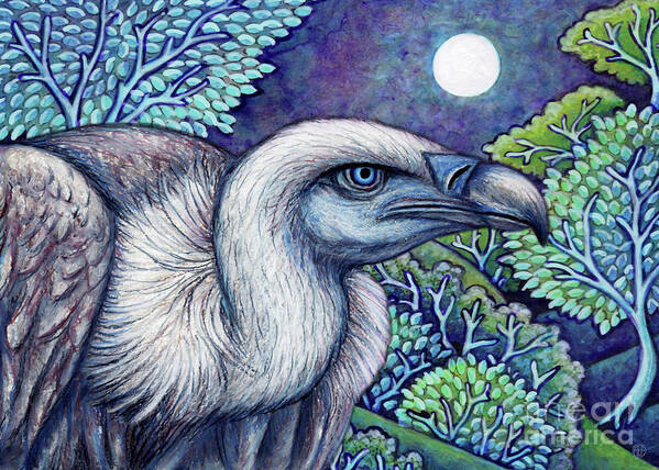 Vulture Poster featuring the painting Blue Vulture Moon by Amy E Fraser