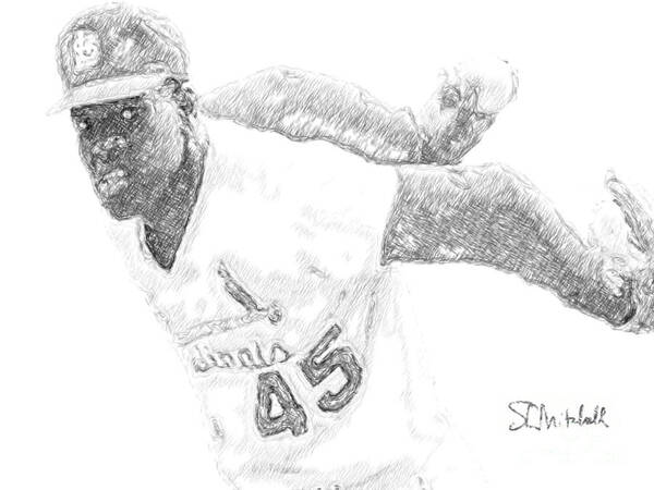 Bob Gibson Poster featuring the drawing Bob Gibson by Stephen Mitchell