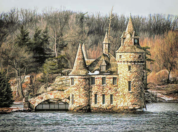 Castle Poster featuring the digital art Boldt Castle Power House and Clock Tower by Susan Hope Finley