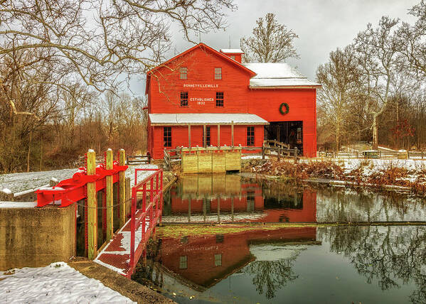 Grist Mill Poster featuring the photograph Bonneyville Mills Christmas by Susan Rissi Tregoning