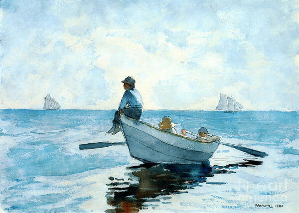 Boys In A Dory Poster featuring the photograph Boys in a Dory by Winslow Homer by Carlos Diaz